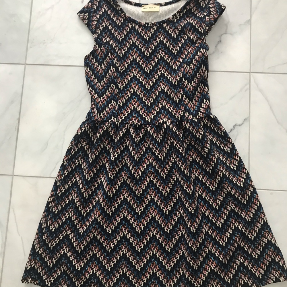Chevron Patterned Black and Pink Dress